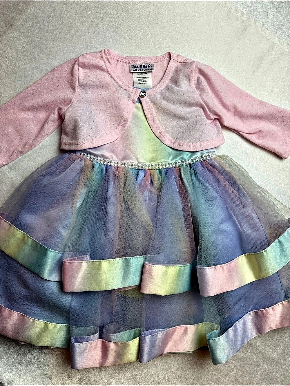 Blueberi Boulevard Pastel Rainbow Tulle Dress and Shrug Set Baby 18M
